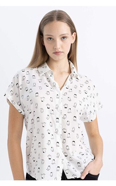 DeFacto DeFactoFit Coool Desenli Kısa Kollu Gömlek Z1661AZ24SPWT32