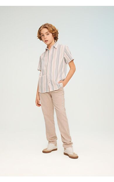 DeFacto Erkek Çocuk Regular Fit Standart Paça Keten Görünümlü Pantolon Z1706A624SMBG123