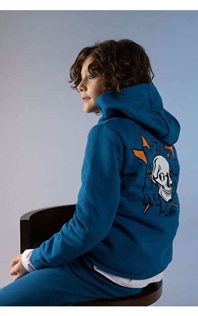 DeFacto Erkek Çocuk Regular Fit Kapüşonlu Sweatshirt Mavi