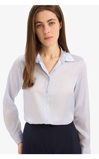DeFacto Kadınlar Günü Regular Fit Gömlek Yaka Saten Uzun Kollu Gömlek