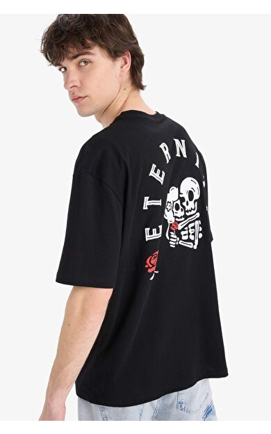 DeFacto Oversize Geniş Kalıp Bisiklet Yaka Sırt Baskılı Kısa Kollu Tişört Z3079AZ25SMBK81