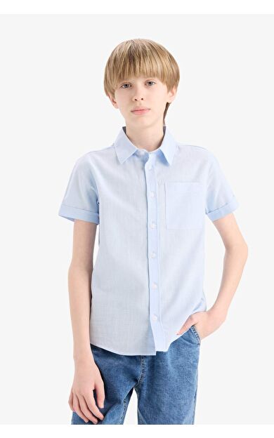 DeFacto Erkek Çocuk Polo Yaka Keten Görünümlü Basic Düz Kısa Kollu Gömlek Z3204A625SMBE823