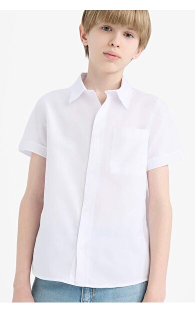 DeFacto Erkek Çocuk Polo Yaka Keten Görünümlü Basic Düz Kısa Kollu Gömlek Z3204A625SMWT79
