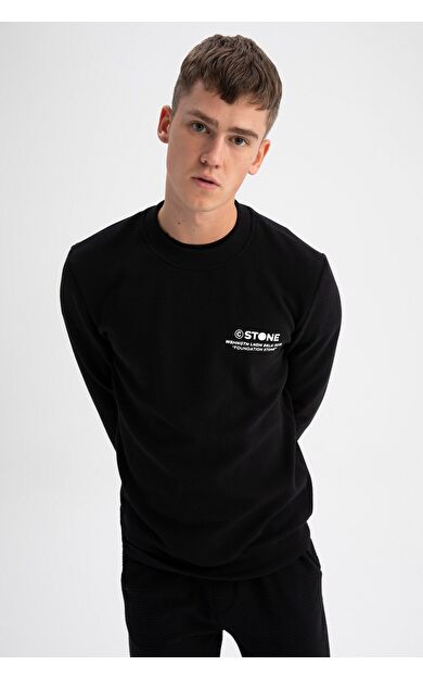 DeFacto Slim Fit Bisiklet Yaka Sweatshirt Siyah