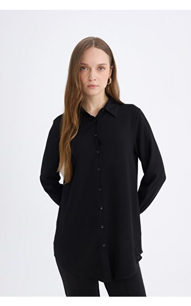 DeFacto Regular Fit Basic Düz Uzun Kollu Gömlek Tunik Z3538AZ25SPBK81