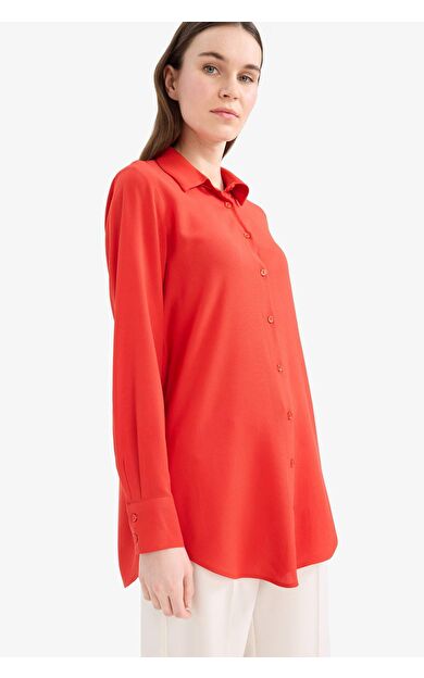 Regular Fit Basic Düz Uzun Kollu Gömlek Tunik