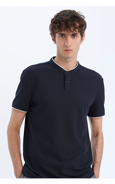 DeFacto Slim Fit Dar Kesim Dik Yaka Dokulu Kısa Kollu Waffle Polo Tişört Z4262AZ25SMNV64