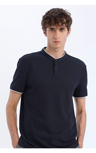 DeFacto Slim Fit Dar Kesim Dik Yaka Dokulu Kısa Kollu Waffle Polo Tişört Z4262AZ25SMNV64
