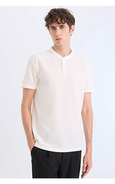 DeFacto Slim Fit Dar Kesim Dik Yaka Dokulu Kısa Kollu Waffle Polo Tişört Z4262AZ25SMWT32