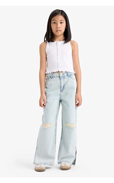 DeFacto Kız Çocuk Wide Leg Yırtık Detaylı Geniş Paça Jean Pantolon Z4708A625SPNM63