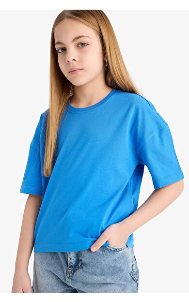 DeFacto Kız Çocuk Relax Fit Bisiklet Yaka Basic Düz Kısa Kollu Tişört Z5095A625SMBE124