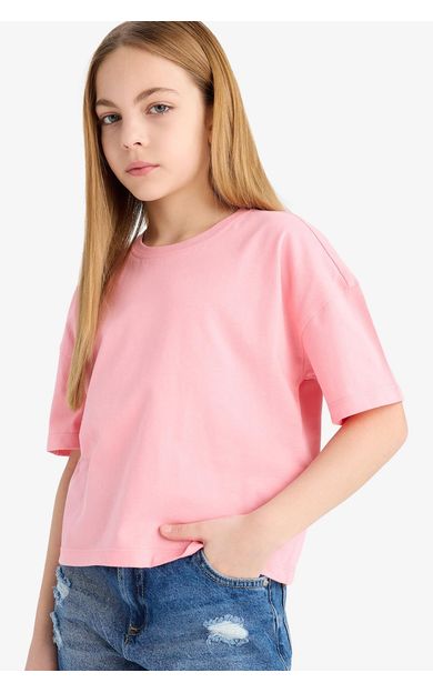 DeFacto Kız Çocuk Relax Fit Bisiklet Yaka Basic Düz Kısa Kollu Tişört Z5095A625SMPN323