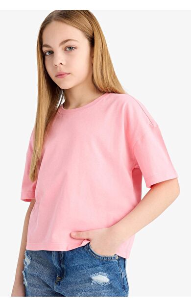 DeFacto Kız Çocuk Relax Fit Bisiklet Yaka Basic Düz Kısa Kollu Tişört Z5095A625SMPN323