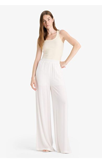 DeFacto Wide Leg Cepli Yüksek Bel Standart Boy Krinkıl Viskon Pantolon