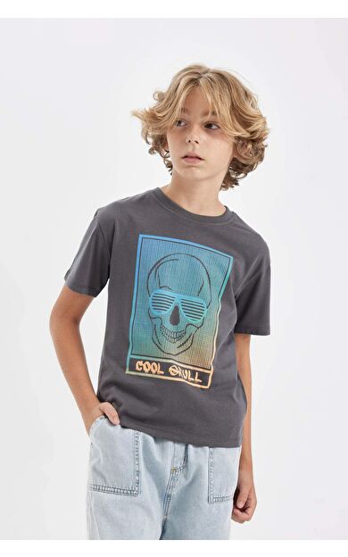 DeFactoFit Erkek Çocuk Bisiklet Yaka Degrade Baskılı Kısa Kollu Tişört