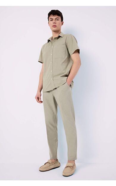 DeFacto Keten Görünümlü Yazlık Jogger Pantolon Pamuklu Dar Paça Beli Bağcıklı Lastikli Cepli