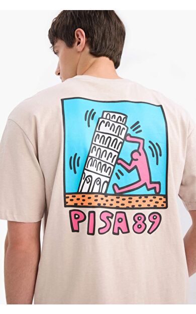 DeFacto Keith Haring Comfort Regular Fit Rahat Kalıp Bisiklet Yaka Sırt Baskılı Kısa Kollu Tişört