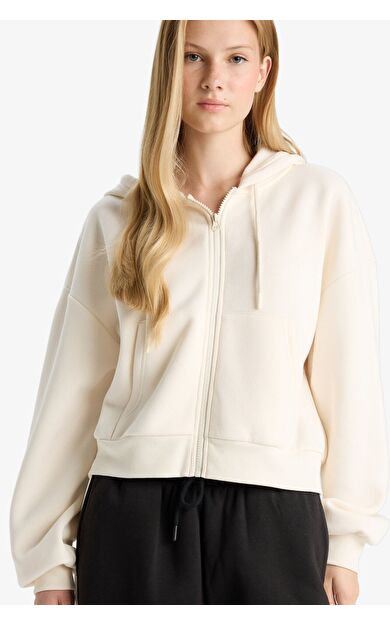 DeFacto Coool Cropped Fit Kapüşonlu Kalın Fermuarlı Sweatshirt Z7069AZ25WNWT32