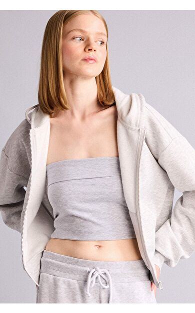 DeFacto Cropped Fıt Kapüşonlu Kalın Kumaş Sweatshirt Hırka