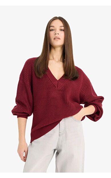 DeFacto Oversize Geniş Kalıp V Yaka Triko Kazak Z7135AZ25WNBR455