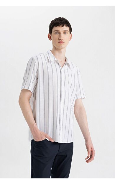 DeFacto Regular Fit Polo Yaka Pamuklu Çizgili Kısa Kollu Gömlek