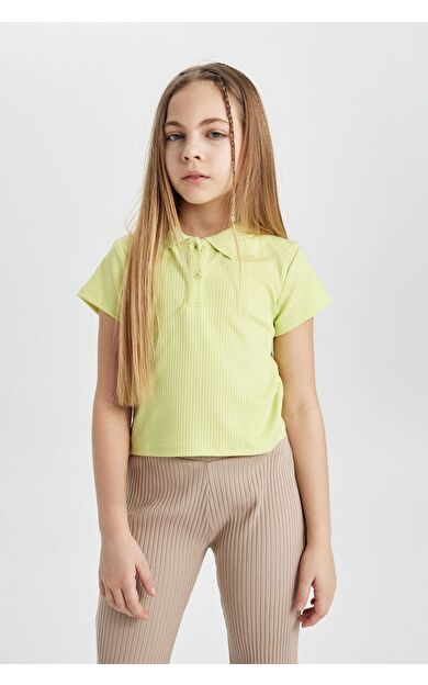 DeFacto Kız Çocuk Slim Fit Fitilli Kaşkorse Kısa Kollu Polo Tişört Z7794A624SMGN664