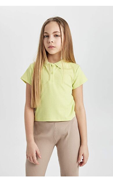 DeFacto Kız Çocuk Slim Fit Fitilli Kaşkorse Kısa Kollu Polo Tişört Z7794A624SMGN664