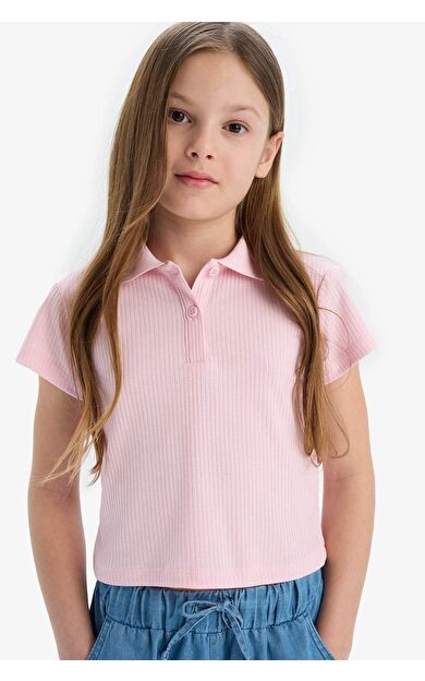 DeFacto Kız Çocuk Slim Fit Dar Kesim Basic Düz Fitilli Kaşkorse Kısa Kollu Polo Tişört Z7794A625SMPN47