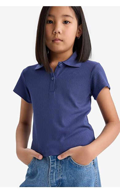 DeFacto Kız Çocuk Slim Fit Dar Kesim Basic Düz Fitilli Kaşkorse Kısa Kollu Polo Tişört Z7794A625SMPR498