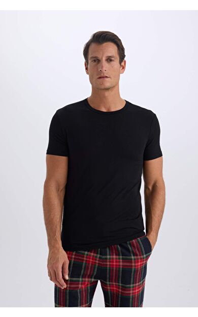 DeFacto Premium Slim Fit Dar Kesim Bisiklet Yaka Kısa Kollu Modal Üst