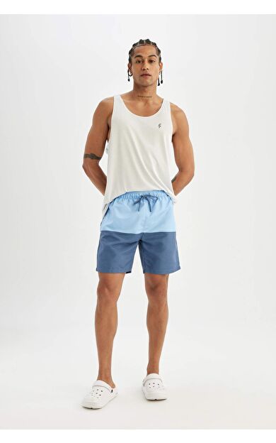 DeFacto Regular Fit Renk Bloklu File Astarlı Diz Üstü Deniz Şortu Z8108AZ24HSBE303