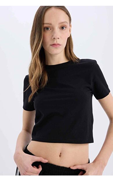 Coool Fitted Bisiklet Yaka Basic Düz Kısa Kollu Tişört Z8790AZ25SMBK81