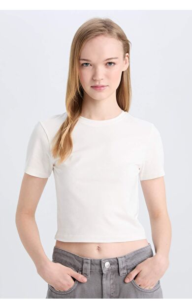 Coool Fitted Bisiklet Yaka Basic Düz Kısa Kollu Tişört Z8790AZ25SMWT32