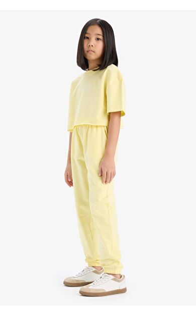 DeFacto Kız Çocuk 2'li Takım Bisiklet Yaka Baskılı Sweatshirt Beli Paçası Lastikli Eşofman Altı