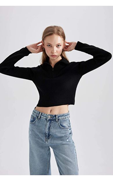 DeFacto Slim Fit Dik Yaka Yarım Fermuarlı Basic Kazak