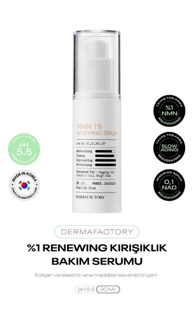 Resveratrol, NMN ve NAD içeren Kırışıklık Bakım Serumu Derma Factory Renewing Serum