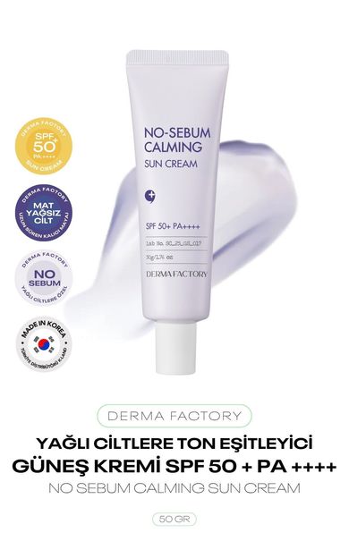 Yağlı Ciltler İçin Ton Eşitleyici Kore Güneş Kremi Derma Factory No Sebum Calming Sun Cream SPF 50+