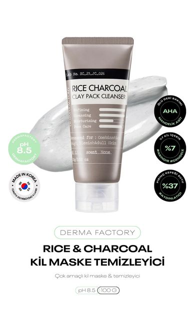 %37 Pirinç Suyu %1 Mandelik Asit Çok Amaçlı Kil Maske Temizleyici Rice Charcoal Clay