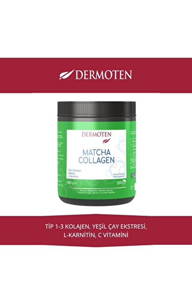 Dermoten Matcha Collagen (Tip I &amp; Tip III Kolajen, Matcha, L-Karnitin) 300 G