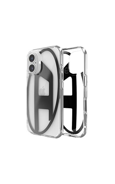 Diesel iPhone 16 Uyumlu Oval D Mirror Şeffaf Kılıf - Şeffaf/Siyah