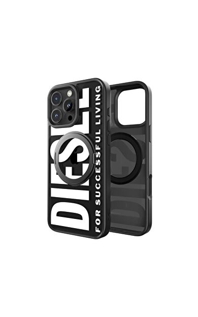 Diesel iPhone 16 Pro Max Uyumlu Magsafe Destekli Yüzük Standlı Kılıf - Siyah/Beyaz