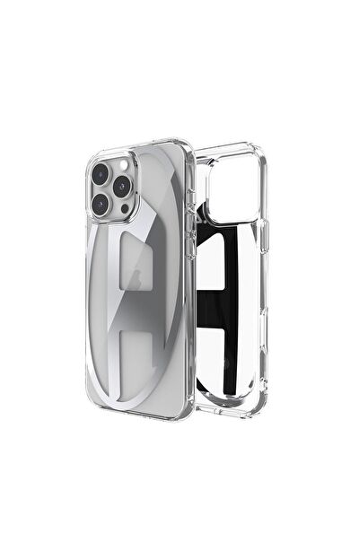 Diesel iPhone 16 Pro Max Uyumlu Oval D Mirror Şeffaf Kılıf - Şeffaf/Gümüş