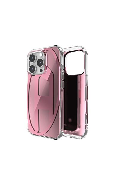 Diesel iPhone 16 Pro Uyumlu Oval D Aynalı (Mirror) Kılıf - Pembe