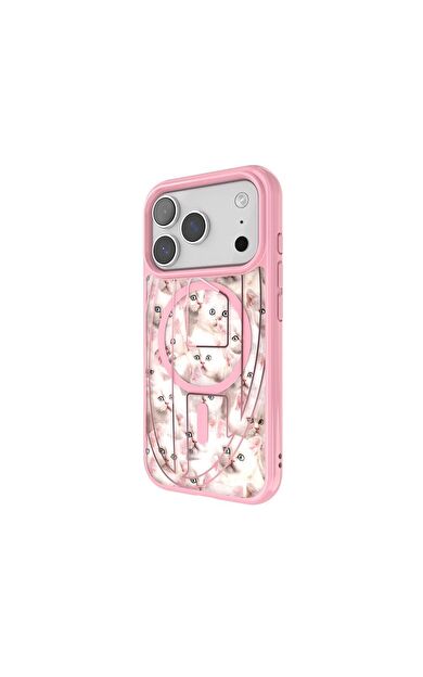 Diesel iPhone 17 Pro Uyumlu Magsafe Destekli Oval D Kedi Desenli Kılıf - Pembe