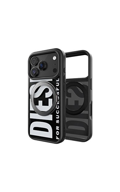 Diesel iPhone 17 Pro Uyumlu Magsafe Destekli Yüzük Standlı Kılıf - Siyah/Beyaz