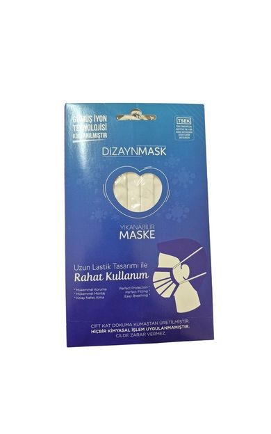 Dizayn Mask Gümüş İyonlu Yıkanabilir Bez Maske Beyaz 5-10 Yaş Çocuk M