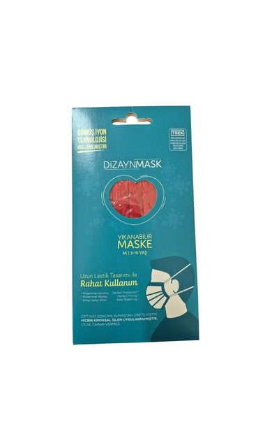 Dizaynmask Gümüş İyonlu Bez Maske Kırmızı Çocuk M 5-10 Yaş