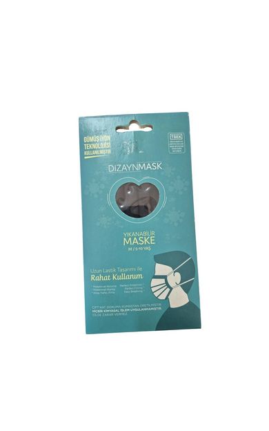 Dizaynmask Gümüş İyonlu Bez Maske Siyah Çocuk M 5-10 Yaş