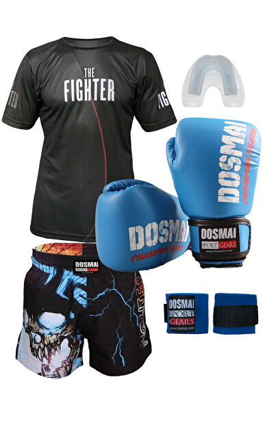 DO-SMAI Boks Kick Boks Muay Thai İnferno Boks Seti Boks Eldiveni Spor T-Shirt Şort Takımı Başlangıç Paketi - Set1