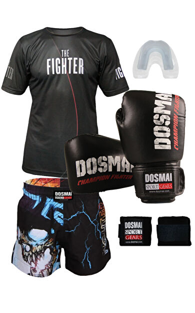 DO-SMAI Boks Kick Boks Muay Thai İnferno Boks Seti Boks Eldiveni Spor T-Shirt Şort Takımı Başlangıç Paketi - Set4